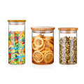 kitchen food round glass storage jar with bamboo lid Storage-76S